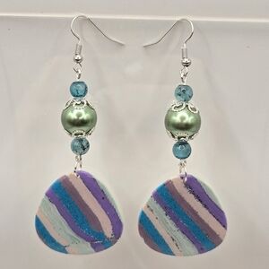 #B255- Striped Multicolor Dangle Earrings